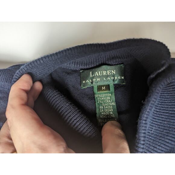 LAUREN RALPH LAUREN Preppy Med Navy Sweater Gold Button Anchor Crown Embroidery - Picture 5 of 7
